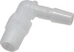 Made in USA - 1/4" Barb, 1/4, Polypropylene Single Barbed Tube Elbow - Natural, Male - Benchmark Tooling