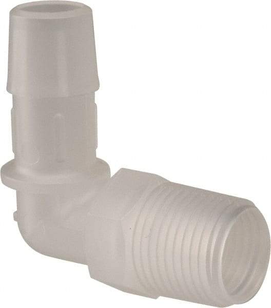 Made in USA - 1/2" Barb, 1/2, Polypropylene Single Barbed Tube Elbow - Natural, Male - Benchmark Tooling
