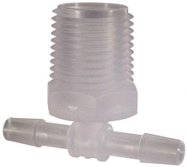 Made in USA - 1/4" Barb, 1/4, Polypropylene Single Barbed Tube Branch Tee - Natural, Male - Benchmark Tooling