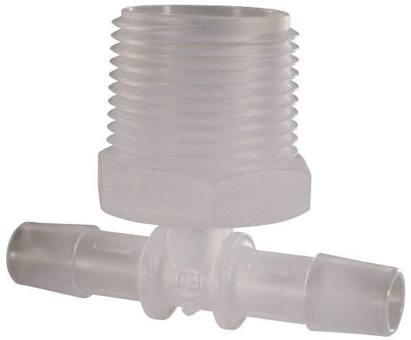 Made in USA - 3/8" Barb, 3/8, Polypropylene Single Barbed Tube Branch Tee - Natural, Male - Benchmark Tooling