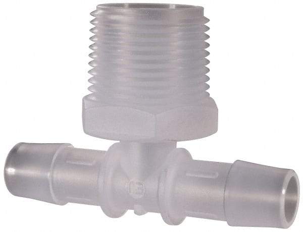 Made in USA - 1/2" Barb, 1/2, Polypropylene Single Barbed Tube Branch Tee - Natural, Male - Benchmark Tooling