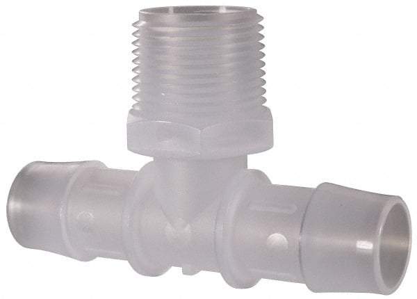 Made in USA - 3/4" Barb, 3/4, Polypropylene Single Barbed Tube Branch Tee - Natural, Male - Benchmark Tooling