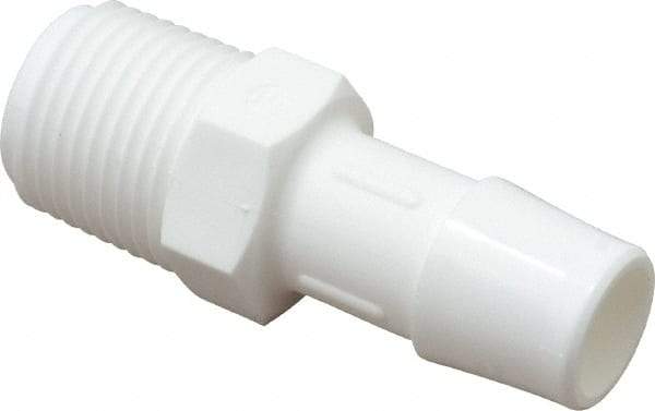 Made in USA - 1/2" Barb, 1/2, Polypropylene Single Barbed Tube Adapter - White, Male - Benchmark Tooling