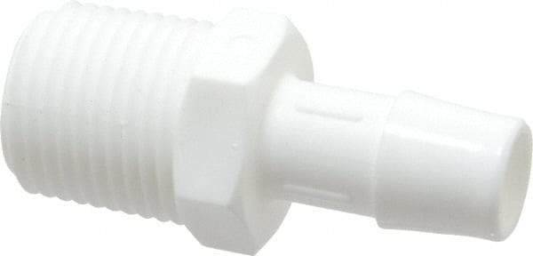 Made in USA - 1/2" Barb, 1/2, Polypropylene Single Barbed Tube Adapter - White, Male - Benchmark Tooling