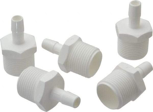 Made in USA - 3/8" Barb, 3/8, Polypropylene Single Barbed Tube Adapter - White, Male - Benchmark Tooling
