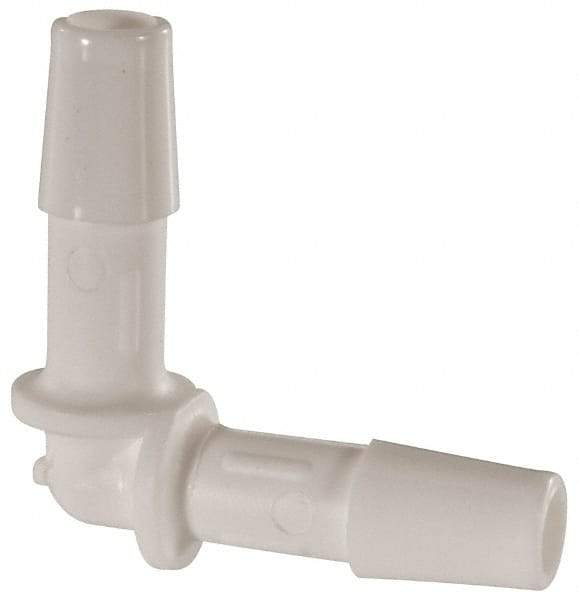 Made in USA - 1/4" Barb, Polypropylene Single Barbed Tube Elbow - White - Benchmark Tooling