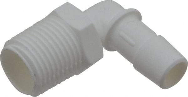 Made in USA - 1/2" Barb, 1/2, Polypropylene Single Barbed Tube Elbow - White, Male - Benchmark Tooling