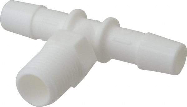 Made in USA - 3/8" Barb, 3/8, Polypropylene Single Barbed Tube Branch Tee - White, Male - Benchmark Tooling