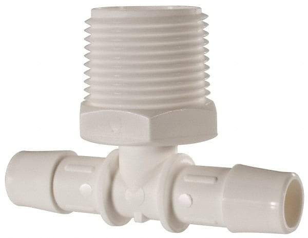 Made in USA - 1/2" Barb, 1/2, Polypropylene Single Barbed Tube Branch Tee - White, Male - Benchmark Tooling