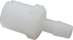 Made in USA - 3/8" Barb, 3/8, Kynar Single Barbed Tube Adapter - Natural, Male - Benchmark Tooling