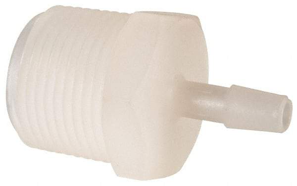 Made in USA - 1/4" Barb, 1/4, Kynar Single Barbed Tube Adapter - Natural, Male - Benchmark Tooling