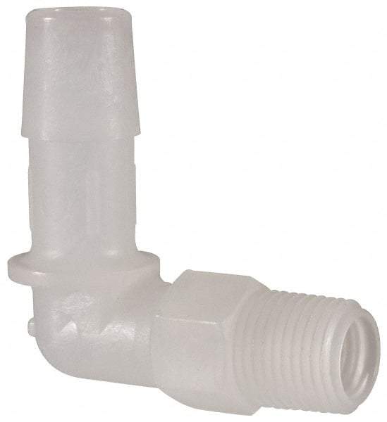 Made in USA - 3/8" Barb, 3/8, Kynar Single Barbed Tube Elbow - Natural, Male - Benchmark Tooling