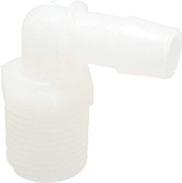 Made in USA - 1/2" Barb, 1/2, Kynar Single Barbed Tube Elbow - Natural, Male - Benchmark Tooling