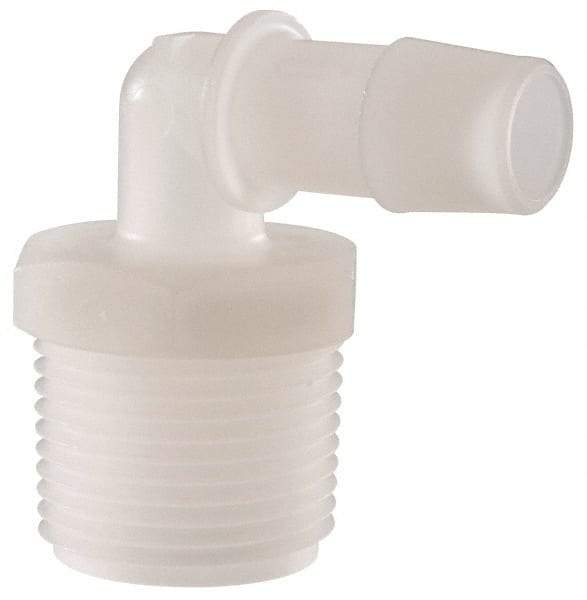 Made in USA - 1/2" Barb, 1/2, Kynar Single Barbed Tube Elbow - Natural, Male - Benchmark Tooling