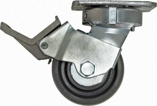 Caster Connection - 4" Diam x 2" Wide x 5-5/8" OAH Top Plate Mount Swivel Caster with Brake - Nylon, 1,000 Lb Capacity, Sealed Precision Ball Bearing, 4 x 4-1/2" Plate - Benchmark Tooling