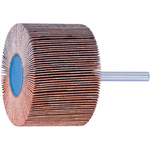 PFERD - 1" Diam x 1" Face Width, Ceramic Coated Mounted Flap Wheel - 1/4" Shank Mount, 80 Grit, 25,000 Max RPM - Benchmark Tooling