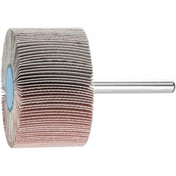 PFERD - 2" Diam x 1" Face Width, Aluminum Oxide Coated Mounted Flap Wheel - 1/4" Shank Mount, 320 Grit, 23,000 Max RPM - Benchmark Tooling