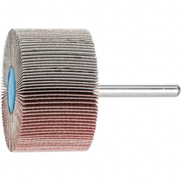 PFERD - 2" Diam x 1" Face Width, Aluminum Oxide Coated Mounted Flap Wheel - 1/4" Shank Mount, 180 Grit, 23,000 Max RPM - Benchmark Tooling