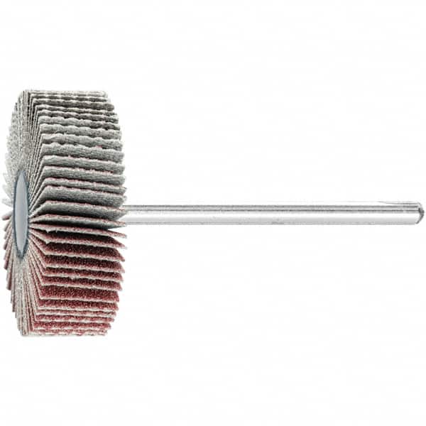 PFERD - 1-3/16" Diam x 3/8" Face Width, Aluminum Oxide Coated Mounted Flap Wheel - 1/8" Shank Mount, 180 Grit, 25,000 Max RPM - Benchmark Tooling
