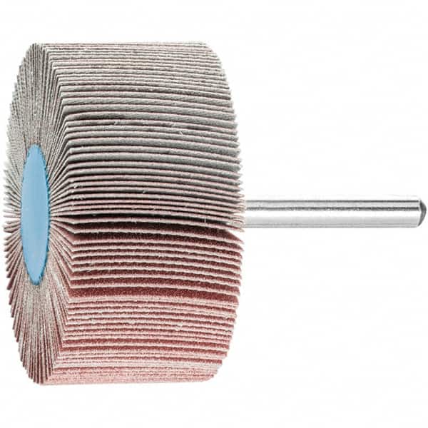 PFERD - 2-1/2" Diam x 1" Face Width, Aluminum Oxide Coated Mounted Flap Wheel - 1/4" Shank Mount, 180 Grit, 23,000 Max RPM - Benchmark Tooling