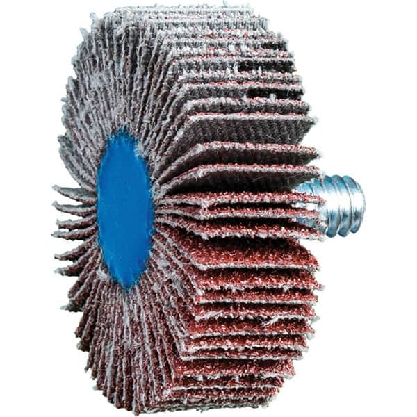 PFERD - 1-1/2" Diam x 1/2" Face Width, Aluminum Oxide Coated Mounted Flap Wheel - 1/4-20 Threaded Mount, 60 Grit, 23,000 Max RPM - Benchmark Tooling