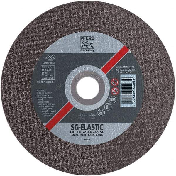 PFERD - 7" Aluminum Oxide Cutoff Wheel - 1/8" Thick, 7/8" Arbor, Use with Angle Grinders - Benchmark Tooling