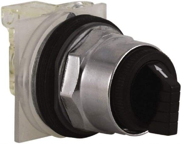Schneider Electric - 30mm Mount Hole, 3 Position, Knob and Pushbutton Operated, Selector Switch - Black, Maintained (MA), NO/NC, Weatherproof and Dust and Oil Resistant - Benchmark Tooling
