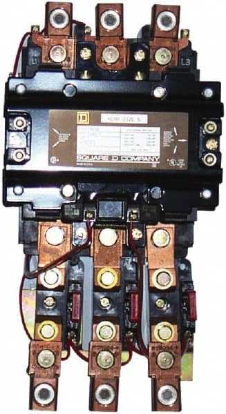 Square D - 110 Coil VAC at 50 Hz, 120 Coil VAC at 60 Hz, 270 Amp, NEMA Size 5, Nonreversible Open Enclosure NEMA Motor Starter - 3 Phase hp: 100 at 230 VAC, 200 at 460 VAC, 200 at 575 VAC, 75 at 200 VAC - Benchmark Tooling