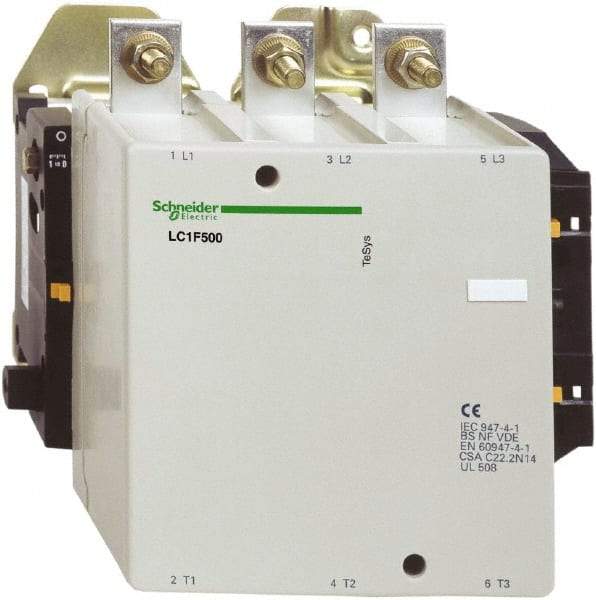 Schneider Electric - 3 Pole, 120 Coil VAC, 500 Amp at 440 VAC, Nonreversible IEC Contactor - Bureau Veritas, CCC, CSA, DNV, EN/IEC 60947-1, EN/IEC 60947-4-1, GL, JEM 1038, LROS, RINA, RMRoS, RoHS Compliant, UL Listed - Benchmark Tooling