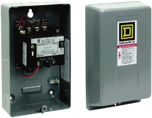 Square D - 1 Pole, 110 Coil VAC at 50 Hz and 120 Coil VAC at 60 Hz, 18 Amp NEMA Contactor - NEMA 1 Enclosure, 50 Hz at 110 VAC and 60 Hz at 120 VAC - Benchmark Tooling