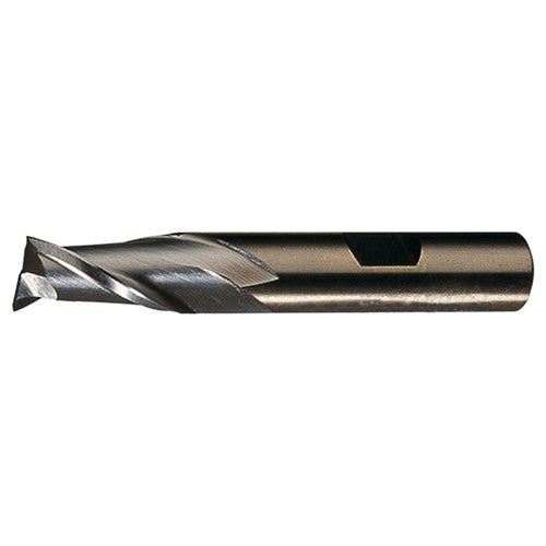 15/32″ × 1/2″ × 13/16″ × 3-1/4″ RHS / RHC HSS-CO 8% (M42) Cobalt Single-End 2-Flute Center Cutting Finishing End Mill - Bright - Exact Industrial Supply