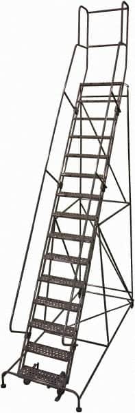 Cotterman - 192" 15 Step Rolling Warehouse Ladder - Rolling Safety Ladder, 450 Lb Capacity, 150" Platform Height, 42" Base Width x 108" Base Depth, Expanded Metal Tread - Benchmark Tooling