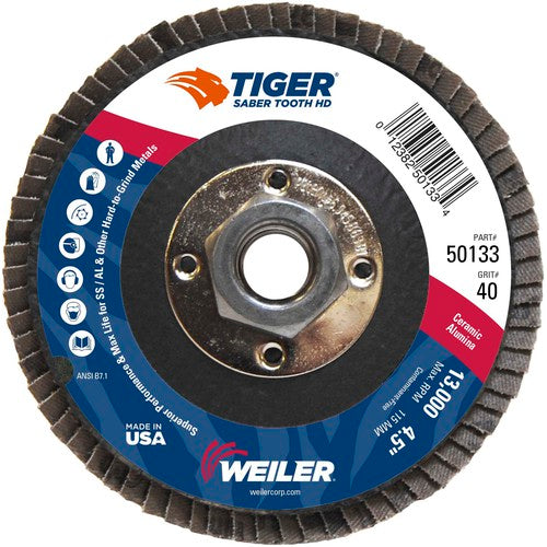 4-1/2 Saber Tooth High Density Ceramic Abrasive, 40C, 5/8″-11 UNC Nut - Benchmark Tooling