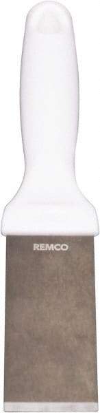 Remco - Stiff Stainless Steel Beveled Scraper - 1-1/2" Blade Width x 3-1/2" Blade Length, 5-13/32" Long Ergonomic Polypropylene Handle - Benchmark Tooling