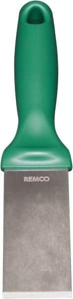 Remco - Stiff Stainless Steel Beveled Scraper - 1-1/2" Blade Width x 3-1/2" Blade Length, 5-13/32" Long Ergonomic Polypropylene Handle - Benchmark Tooling