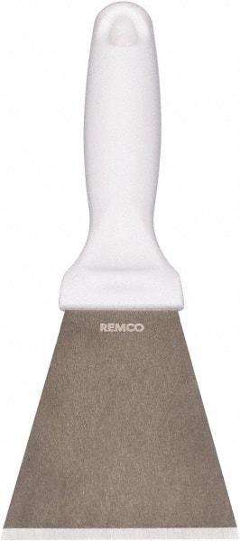 Remco - Stiff Stainless Steel Beveled Scraper - 3" Blade Width x 3-1/2" Blade Length, 5-13/32" Long Ergonomic Polypropylene Handle - Benchmark Tooling