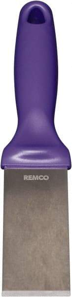 Remco - Stiff Stainless Steel Beveled Scraper - 1-1/2" Blade Width x 3-1/2" Blade Length, 5-13/32" Long Ergonomic Polypropylene Handle - Benchmark Tooling
