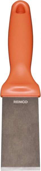 Remco - Stiff Stainless Steel Beveled Scraper - 1-1/2" Blade Width x 3-1/2" Blade Length, 5-13/32" Long Ergonomic Polypropylene Handle - Benchmark Tooling