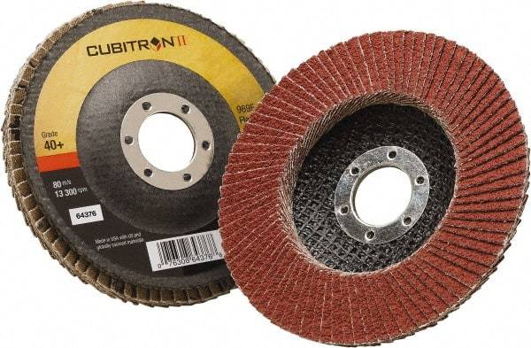 3M - 40 Grit, 4-1/2" Disc Diam, 7/8" Center Hole, Type 27 Ceramic Flap Disc - 13,300 Max RPM, Polyester Backing, Arbor Attaching System, Coated - Benchmark Tooling