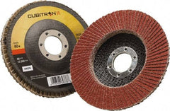 3M - 40 Grit, 4-1/2" Disc Diam, 7/8" Center Hole, Type 27 Ceramic Flap Disc - 13,300 Max RPM, Polyester Backing, Arbor Attaching System, Coated - Benchmark Tooling