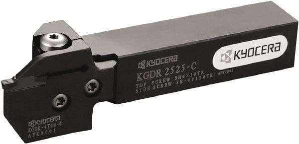 Kyocera - KGD, External, Left Hand, 25mm Max Depth of Cut, 4 to 5mm Groove Width, Indexable Grooving Tool Holder - Multiple Insert Compatibility, 25mm Shank Height, 25mm Shank Width, 155mm OAL - Benchmark Tooling