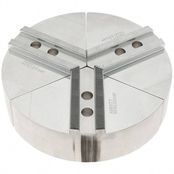 Abbott Workholding Products - 8" Max Chuck Capacity, 1/16" x 90° Serrated Interface, Round Soft Lathe Chuck Jaw - 3 Jaw, Aluminum, 0.984" Btw Mount Hole Ctrs, 8" Wide, 2" High, 12mm Fastener - Benchmark Tooling