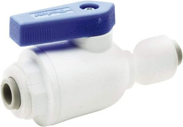 Parker - 3/8 x 1/4" Pipe, Full Port, Polypropylene Valve Union Connector Ball Valve - Bi-Directional, Push-to-Connect x Push-to-Connect Ends, Wedge Handle, 150 WOG - Benchmark Tooling