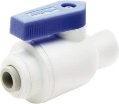 Parker - 3/8" Pipe, Full Port, Polypropylene Valve Female Connector Ball Valve - Bi-Directional, Push-to-Connect x FNPT Ends, Wedge Handle, 150 WOG - Benchmark Tooling