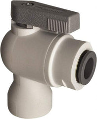 Parker - 3/8" Pipe, Full Port, Polypropylene Valve Female Elbow Ball Valve - Bi-Directional, Push-to-Connect x FNPT Ends, Wedge Handle, 150 WOG - Benchmark Tooling