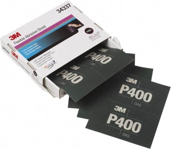 3M - 400 Grit, Aluminum Oxide TriangleSanding Sheet - 6-13/16" Long x 5-1/2" Wide, Extra Fine Grade, Weighted Paper Backing - Benchmark Tooling