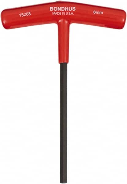 Bondhus - 6mm Hex, T-Handle Cushion Grip, Hex Key - 6" OAL, Protanium High Torque Steel, Metric System of Measurement - Benchmark Tooling