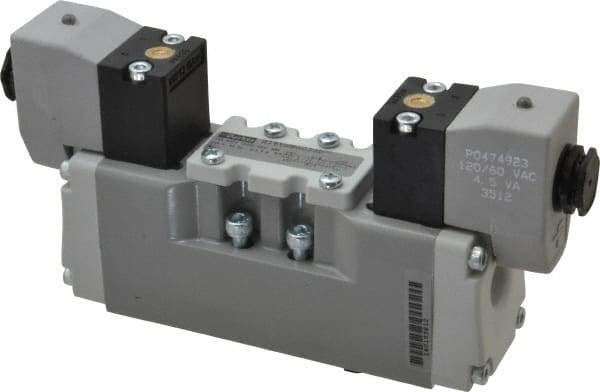 Parker - Double Solenoid 3 Position, Aluminum Solenoid Valve - Center Exhaust Open, Nitrile Seal - Benchmark Tooling