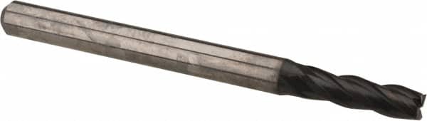 OSG - 7/64", 3/8" LOC, 1/8" Shank Diam, 1-1/2" OAL, 4 Flute, Solid Carbide Square End Mill - Single End, WXL Finish, Spiral Flute, 30° Helix, Centercutting, Right Hand Cut, Right Hand Flute, Series 3604 - Benchmark Tooling