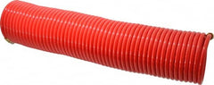 PRO-SOURCE - 1/4" ID, 1/4 Thread, 50' Long, Red Nylon Coiled & Self Storing Hose - 350 Max psi, Male Swivel x Male Swivel - Benchmark Tooling